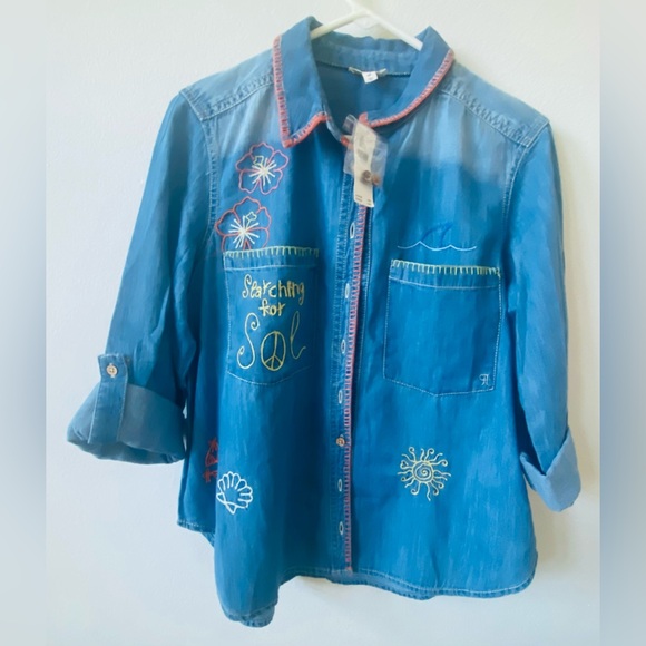 Pilcro Long-Sleeve Embroidered Icon Denim Buttondown Shirt from Anthropologie M - Picture 5 of 8